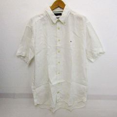 トミーヒルフィガー 半袖リネンシャツ ボタンダウン トップス メンズ Lサイズ ホワイト TOMMY HILFIGER 【中古】