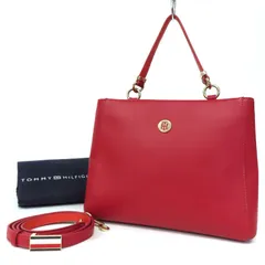OI25134 美品 TOMMY HILFIGER トミーヒルフィガー 2WAY ハンドバッグ ショルダーバッグ バイカラー ロゴ金具 エコレザー レッド×オレンジ