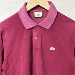 日本製(^w^)b LACOSTE ラコステ 長袖ポロシャツ 80s 90s ヴィンテージ コットン 綿100% 無地 ワンポイント シンプル ベーシック 紳士 カジュアル デイリー タウンユース ボルドー系 メンズ サイズ4