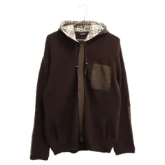 BURBERRY BLACK LABEL (バーバリー ブラックレーベル) ナイロン ニット切り替え バーバリーチェック柄 ジップアップパーカー ジャケット ブラウンのサムネイル