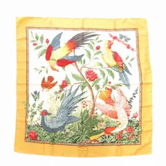 Salvatore Ferragamo 鳥の刺繍スカーフ 約90cmx 90cm