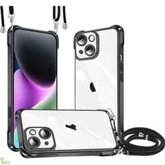 iPhone 15 Plus 用 ケース クリア ショルダー iphone15 plus スマホケース アイフォン 15 Plus カバー 肩掛け 斜めかけ 縄掛けケース 新型韓国 透明 薄型 軽量 TPU メッキ加工 携帯 ケース 紐付き 斜めがけ