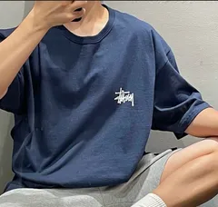 ステューシー SS23 ベーシック StÜssy Tシャツ ロゴプリント クルーネック 半袖 アメリカンレトロTシャツ カップル向け ネイビー