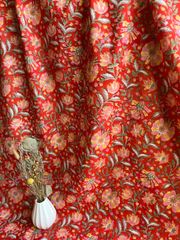 Sarasa Fabric 3m  インド綿　ブロックプリント　赤とピンクの花柄　ハンドブロック　ハンドメイド　手仕事　木版印刷　木版プリント