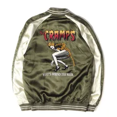 HYSTERIC GLAMOUR ヒステリックグラマー ジャケット サイズ:S THE CRAMPS ザ クランプス アイコン ロゴ 刺繍 スカジャン 0261AB05 サテン ジップ ブルゾン アウター カーキ 日本製 ブランド コラボのサムネイル
