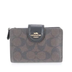 極美品 コーチ シグネチャー ミディアム コーナー ジップ ウォレット レザー 二つ折り 財布 コンパクト C0082 レディース EUE CP21-9【中古】