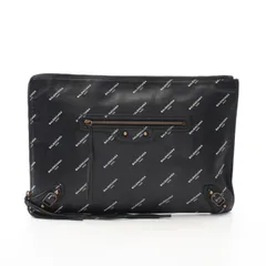 【美品】BALENCIAGA　クラッチバッグ　総柄　レザー　A4　ロゴ　黒 美品】BALENCIAGA クラッチバッグ 総柄 レザー A4 ロゴ 黒