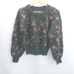 ◇ ⊇ snidel スナイデル 花柄 パフスリーブ ショート丈 長袖 カーディガン サイズフリー ブラック レディース E  【1501160019592】