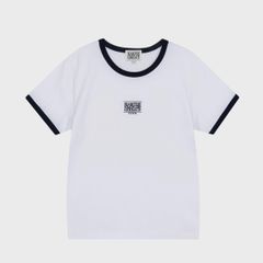 【Marithe + Francois Girbaud】W CLASSIC LOGO TEE WHITE NAVY マリテフランソワジルボー クラシック ロゴ Tシャツ 半袖 ゆったり バイカラー 白 ネイビー 韓国