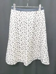 ◇ ⊂　Φ any SiS エニィスィス 花柄　刺<!-利用不可文字-!> 膝丈 フレア スカート サイズ2 ホワイト　ネイビー系 レディース P  【1408200035164】