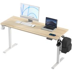 KOWO 人気電動昇降デスク 幅140cｍ×奥行60cｍ 【24ｍｍ厚の一枚板】 高さ4段までメモリー可能 【USB&Type C充電ポート＋チャイルドロック機能＋座り過ぎ防止機能付き】 無段階高さ調整 自動昇降 組立簡単 ナチュラル木目調