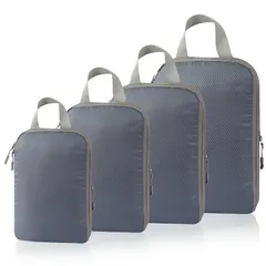 ElevenHeart 旅行用圧縮袋 トラベルポーチ バッグ 4点セット 衣類仕分け 収納 スペース節約 スーツケース 出張 海外 修学 便利 軽量 グレー [グレー]