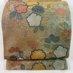 袋帯 美品 秀品 辻が花柄 籠目 箔 金色 六通 正絹 【中古】