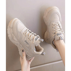 厚底ダッドスニーカー レースアップ 美脚　ベージュ
