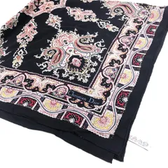 【美品】Christian Dior クリスチャンディオール／ペイズリー柄 スカーフ／シルク／ブラック・マルチカラー