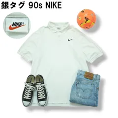 【定番】 銀タグ 90s ヴィンテージ ナイキ NIKE 半袖 ポロシャツ 鹿の子 スウッシュ ロゴ 刺繍 XL相当 ホワイト スポーツ カジュアル ウェア トップス メンズ