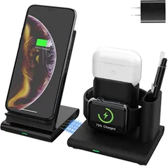 SMAMAO 互換品SHARE BEAUTY 4in1ワイヤレス充電器 スマホ充電スタンド 分解可能 ポータブル QI認証済 iphone/Galaxyなど QC3.0アダプター付属