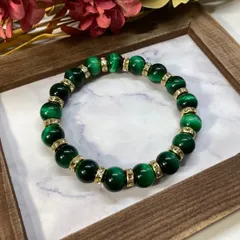 グリーンタイガーアイ パワーストーン ブレスレット 10mm   / 虎目石 メンズ レディース 男性 女性 金運 仕事運 健康運 癒し お守り (ゴールド) ☆