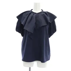 ランバンオンブルー LANVIN en Bleu フリルトップス ブラウス 五分袖 プルオーバー バンドカラー パフスリーブ 38 紺 ネイビー /MY ■OSのサムネイル