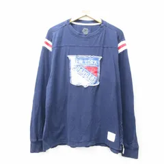 XL/古着 長袖 フットボール Tシャツ メンズ NHL ニューヨークレンジャーズ コットン クルーネック 紺他 ネイビー アイスホッケー 25aug28 