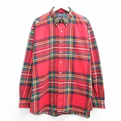 XL/古着 ラルフローレン 長袖 ブランド フランネル シャツ メンズ 90s ワンポイントロゴ BLAIRE 大きいサイズ ロング丈 コットン ボタンダ