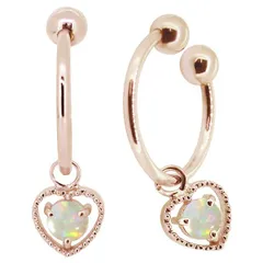 フープイヤリング ハート 10k イヤーカフ 揺れる レディース オパール ピンク イエロー 両耳【受注生産の為8～10営業日程度で発送】