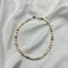 淡水パール ネックレス マルチカラー マグネット式留め具