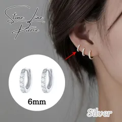 【6mm フープピアス シルバー】5連ストーン 小ぶり リングピアス ワンタッチピアス レディース メンズ ユニセックス シンプル 普段使い デイリー 耳たぶ 軟骨 おしゃれ プレゼント