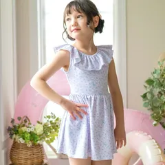 【リボン猫ライラック】フリル衿ワンピース水着 キッズ TAK キャサリンコテージ