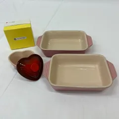 ル クルーゼ　耐熱皿3点セット　中古 美品　ピンク / レッド　LE CREUSET　AF22S03