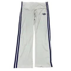 古着 adidas アディダス トラックパンツ 刺繍 トレフォイルロゴ ホワイト×パープルライン 95サイズ Mサイズ 257-115