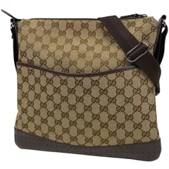 グッチ GUCCI GG柄 ショルダーバッグ パンチング 斜め掛け ショルダーバッグ GGキャンバス ベージュ ブラウン 145857 レディース 【中古】