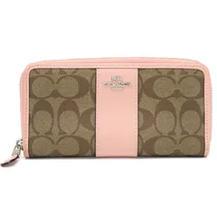 コーチ COACH アコーディオン ジップ ウォレット シグネチャー キャンバス PVC / クロスグレイン レザー ディテール F54630 長財布 ラウンドファスナー ロングウォレット レディース ベージュ / ピンク 正規品 中古 mbl09003