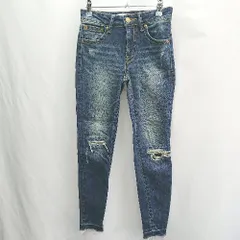 ◇ Θ AZUL BY MOUSSY ダメージ加工 ストレートジーンズ サイズXS インディゴブルー レディース E  【1501160013026】