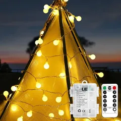 Lighting EVER イルミネーションライト led ストリングライト 電池式 フェアリーライト led電飾 5m 50球 電球色 防水 防雨 屋内 屋外 調光可能 【リモコンと電池ボックス 2WAYコントロール/8種類の点灯モード/明るさ無段階調整 0