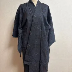 き53 ○着物 和装　大島紬　紺　レトロ、長期保管品リメイク素材