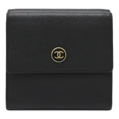 CHANEL シャネル ココボタン 3つ折財布 三つ折り Wホック財布 ダブルホック レザー ブラック 黒 ゴールド金具 A20902