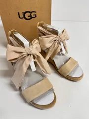 【新品未使用】UGG 1099693 トリナ レザー ウェッジ ヒール サンダル レディース リボン W TRINA NUDE US6 ★