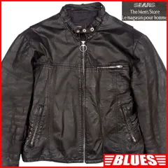 SEARS シアーズ ライダースジャケット L 本革 シングル メンズ レザージャケット 44 黒 バイク 70s ヴィンテージ レザーライダースジャケット_サイズL一覧←SEULB屋着古← JJ1203のサムネイル