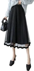 J.S. by James Square(ジェームズ・スクエア) プリーツ チュール レース スカート ミモレ丈 レディース(ブラック,  S)
