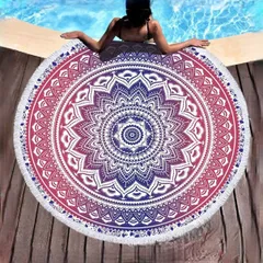 ビーチマット　エスニック柄　大判　厚手 バスタオル  レッド　丸型 円型　バスタオル ソファ ブランケット ラグ マルチカバー 　花火大会　インテリア　インスタ　プール　海　ハワイ　ピクニック