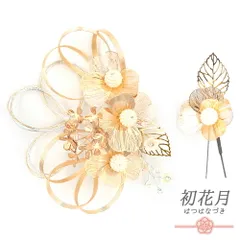 髪飾り 成人式 振袖 袴 ゴールド シルバー 水引 パール ビーズ ラインストーン リーフモチーフ 大きい 小さい 2点セット 着物 No.12-0882