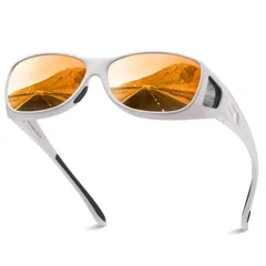 M-size-White Revo Red [DUCO] メガネの上から掛けられる オーバーサングラス めがね さんぐらす 偏光レンズ UV400 紫外線カット 花粉サングラス メンズ レディース兼用 8953