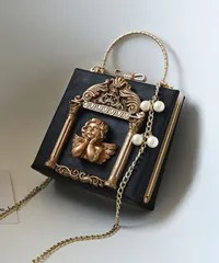 ブラック [アイモハ] チェーンバッグ ミニ 斜めかけ ハンドバッグ ショルダーバッグ レディース フォーマルバッグ エンジェル (ブラック)