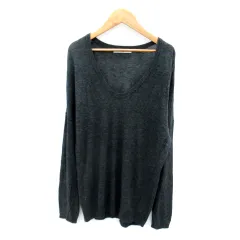 アズールバイマウジー AZUL by moussy ニット カットソー 長袖 Uネック 無地 ウール混 S チャコールグレー /SY24 ■MO