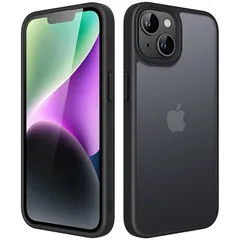 JEDirect マットケース iPhone 14 6.1インチ用 耐衝撃性ミリタリーグレードの落下防止 つや消しの半透明の背面電話カバー 指紋防止 (ブラック) 1