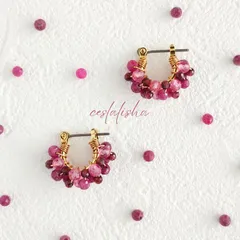 天然石　ルビー　ピンクトパーズ　ガーネット　小11mm　アレルギー対応　チタンフープピアス