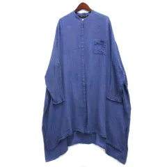 ミズイロインド mizuiro ind ダブルガーゼ スタンドカラー シャツ ワンピース ロング 長袖 イレヘム ブルー 青