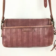 ANNA SUI/アナスイ　レザー　ショルダーバッグ　ポシェット　ピンク紫　ストライプ刺繍　管NO.TB8-51