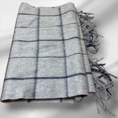 【良品】カルヴェン CARVEN PARIS ウールマフラー チェック柄 グレー フリンジ ストール 男女兼用